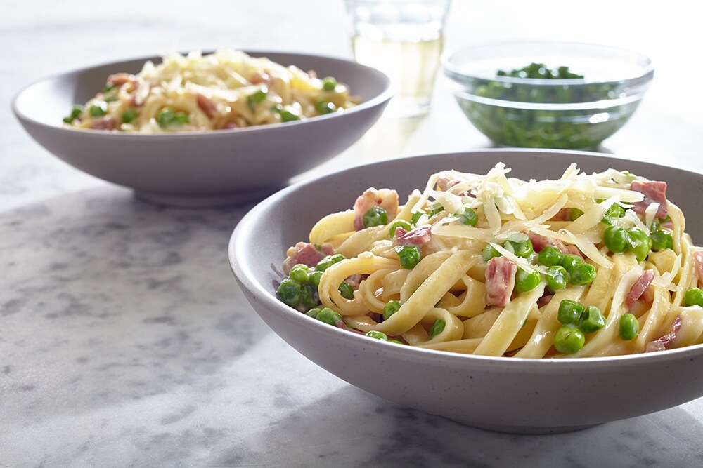 Fettuccine with Shiitakes, Peas and Prosciutto