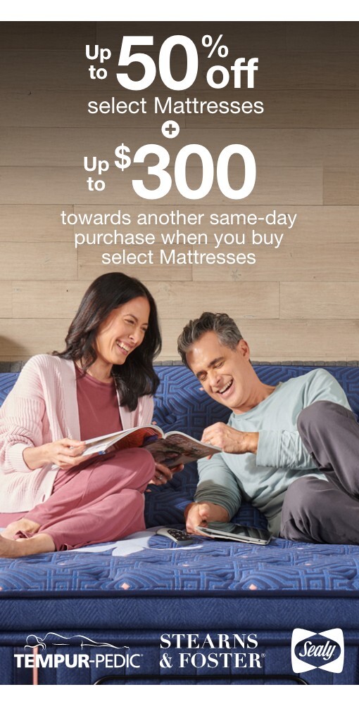 Up to 50% off select Mattresses + up to $300 towards another same-day purchase with select mattresses