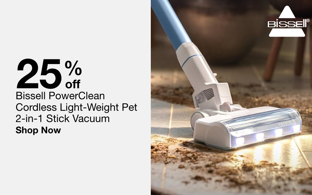 25 percent off bissell powerclean cordless light weight pet 2-in-1 stick vacuum shop now