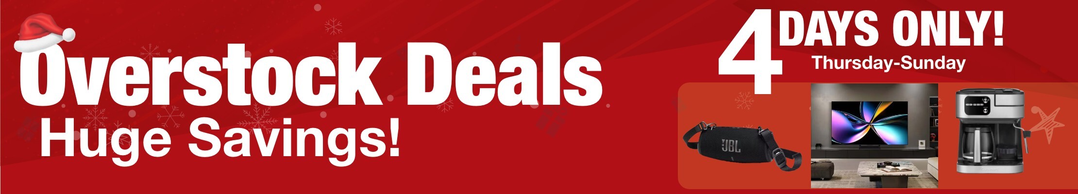 overstock deals huge savings 4 days only thursday-sunday