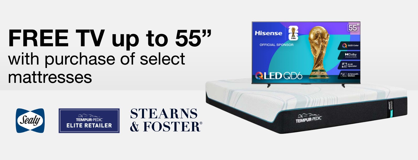 free tv up to 55 inches with purchase of select mattresses online only
