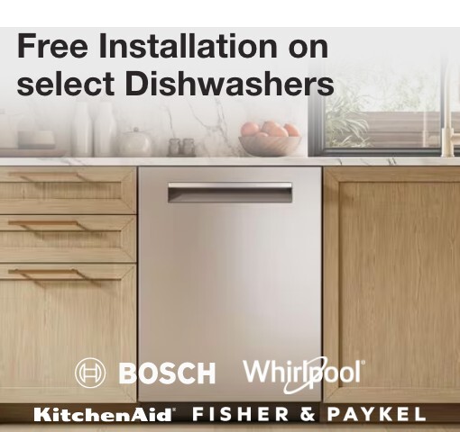 free install on select dishwashers