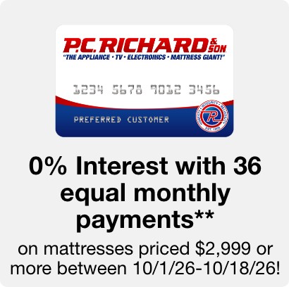 0% interest with 36 equal monthly payments** on mattresses priced $2999 or more between 10/1/26-10/18/26