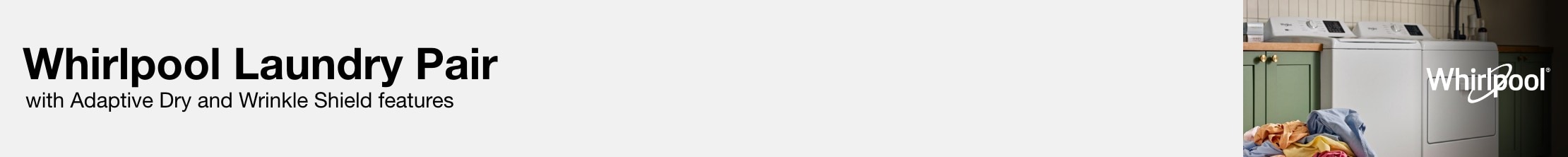 whirlpool laundry pair with adaptive dry and wrinkle shield features