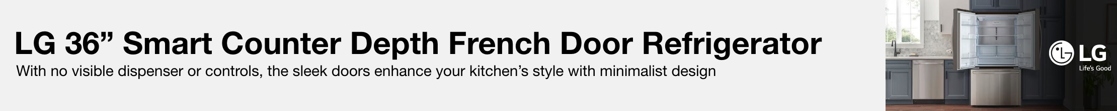 LG 36&rdquo; Smart Counter Depth French Door Refrigerator With no visible dispenser or controls, the sleek doors enhance your kitchen's style with minimalist design.