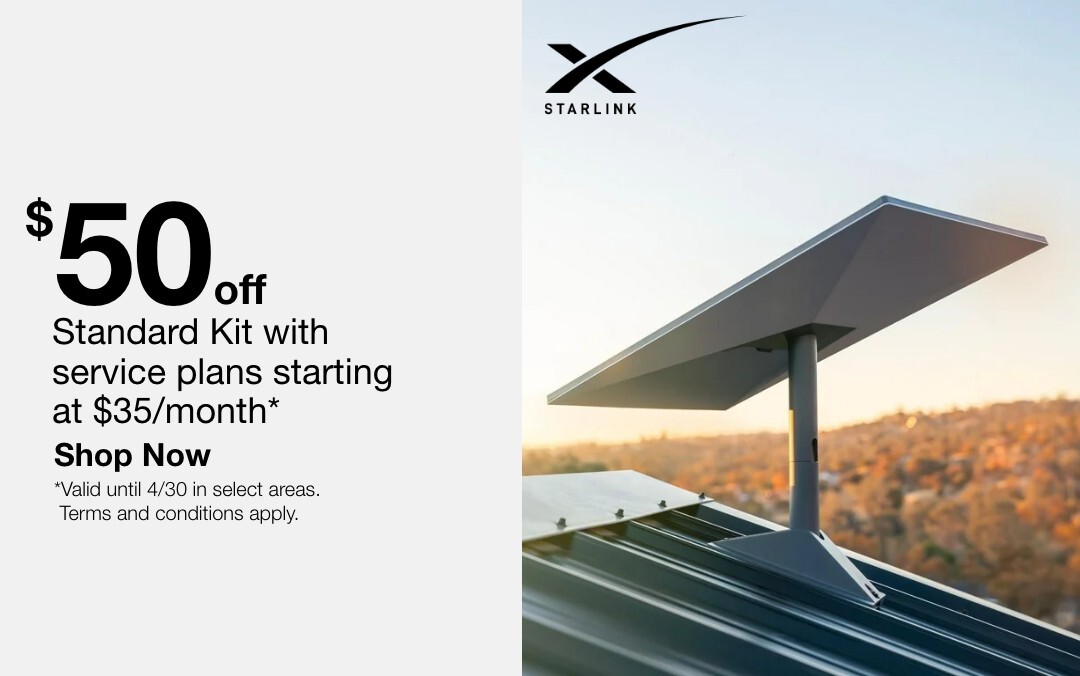 $50 off standard kit with service plans starting at $35/month* *VALID THRU 4/30 IN SELECT AREAS. TERMS AND CONDITIONS APPLY. SHOP NOW