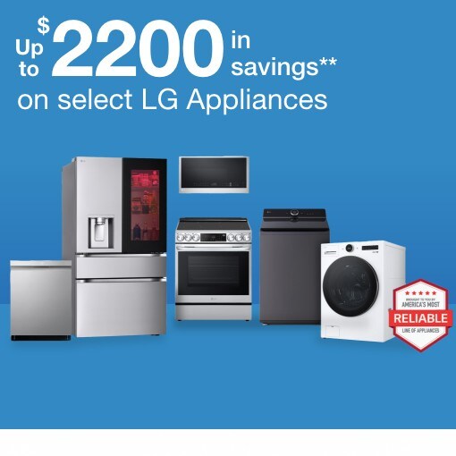 Up to $2200 in savings** on select LG appliances
