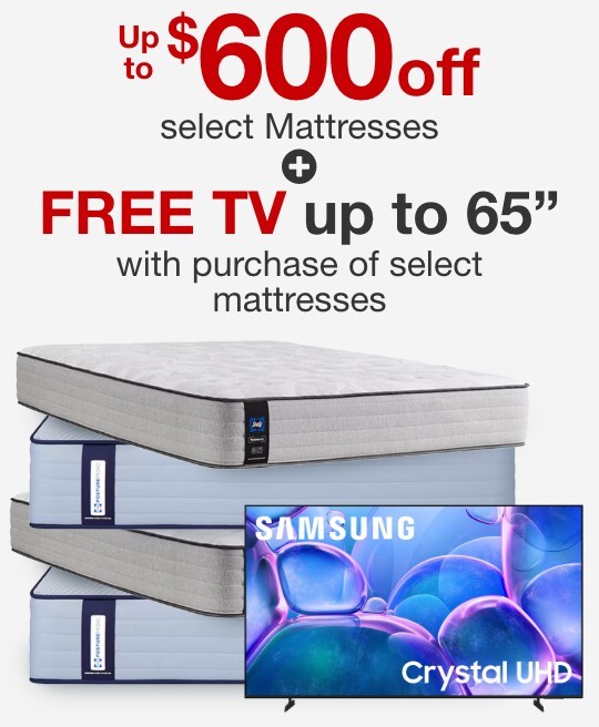 up to six hundred dollars off select adjustable mattress sets plus free tv up to 65 inches with purchase of select mattresses