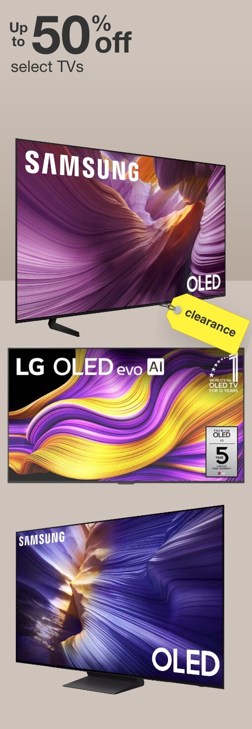 up to 50 percent off select TVs clearance 