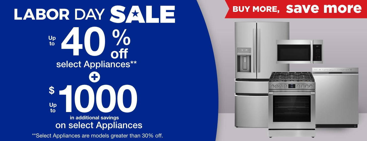 BMSM Up to 40% off select appliances** + up to $1000 off in additional savings on select appliances **select models are greater than 30% off.