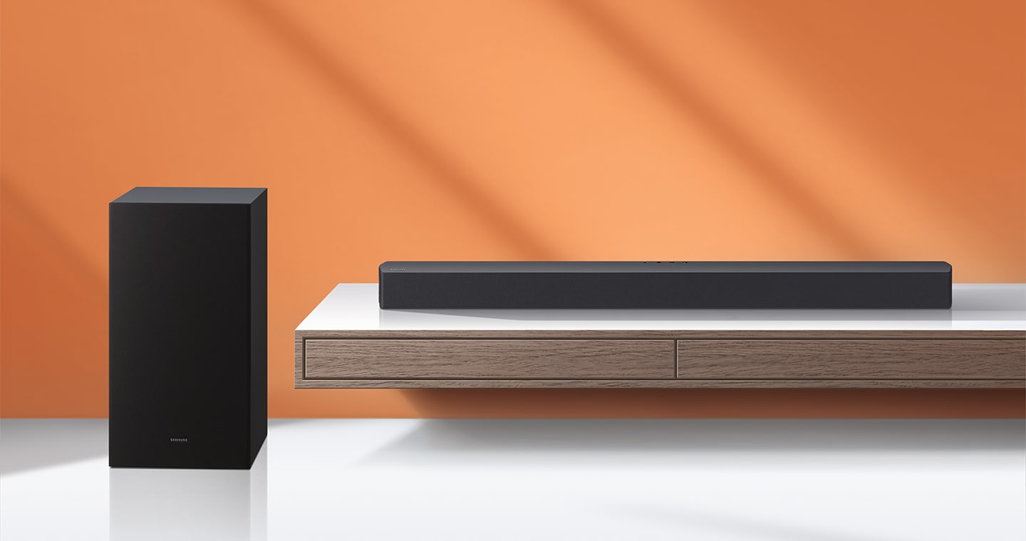 Samsung HW-C43C soundbar with sleek design, featuring powerful subwoofer offering immersive sound for home entertainment.