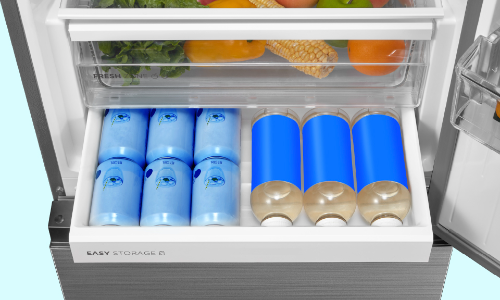 White refrigerator drawer labeled 