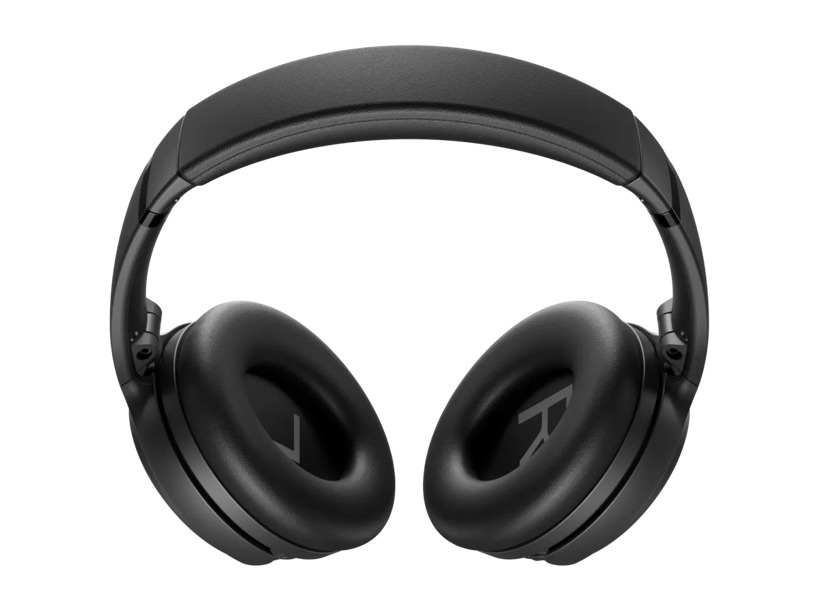 Bose QuietComfort QCHEADPHNBLK headphones in black featuring padded over-ear cushions, adjustable cushioned headband, and Bose triangle logo on ear cups, front view on white background.