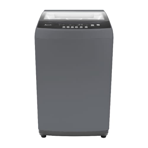 Avanti STW20D2P top load washer in gray with white top panel featuring button controls on front, compact design with rounded corners and finished sides for freestanding installation.