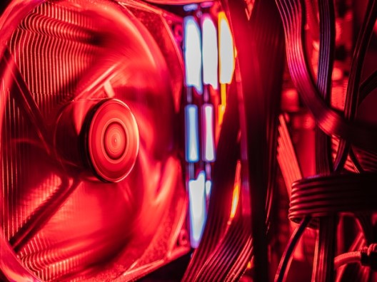Interior of Desktop PC with Red Lighting
