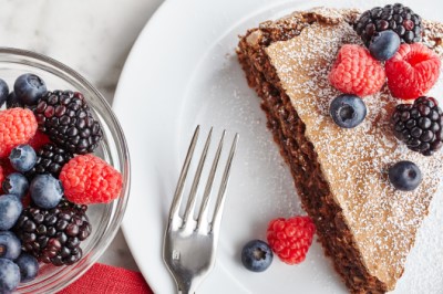 Chocolate Coffee Almond Torte with Berries