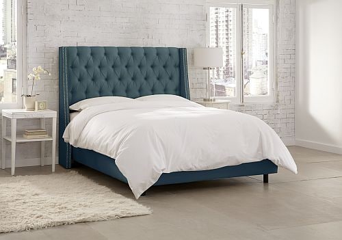 Skyline Furniture Peacock Blue Headboard in Chic Bedroom