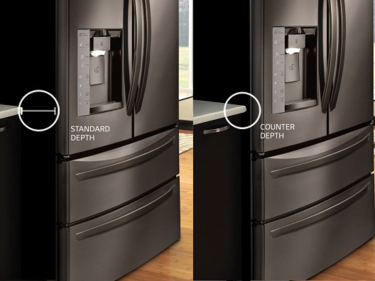Counter Depth Fridge Compared to Regular Fridge and Demonstrated to Fit Better Into Cabinetry