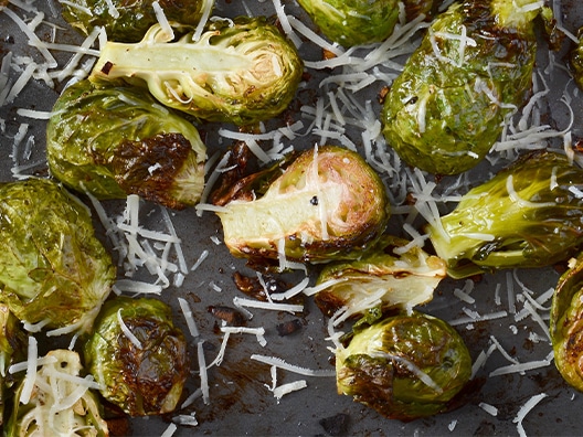 Halved cooked brussel sprouts