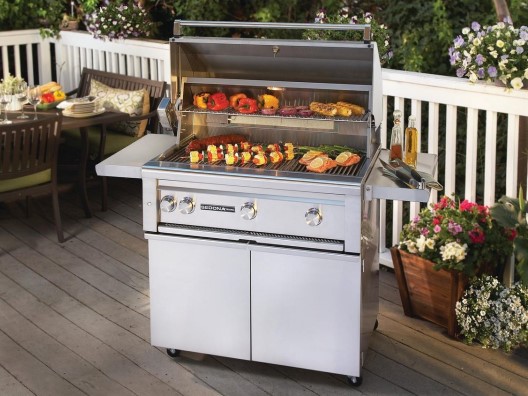 Freestanding Gas Grill on Outdoor Deck