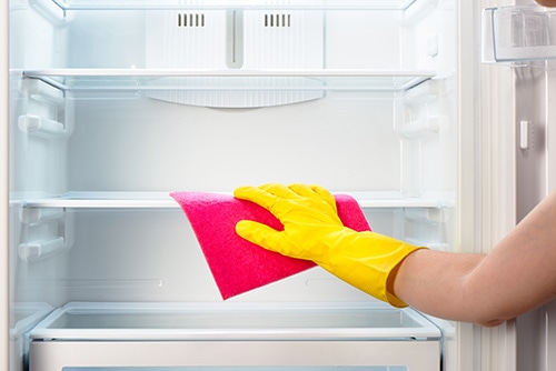 Cleaning Fridge with towel 
