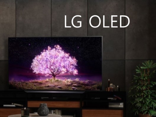 LG OLED TV with Pink Glowing Tree Onscreen