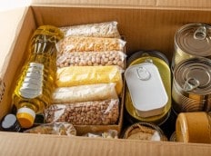 Cardboard box filled with nonperishable food