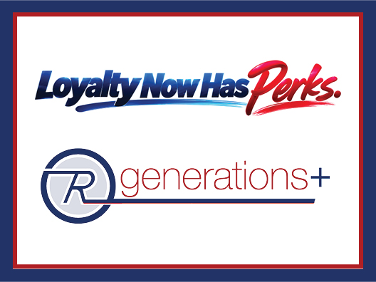 The slogan 'Loyalty Now Has Perks' followed by a logo for the P.C. Richard & Son Generations+ Membership
