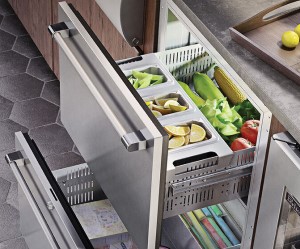 A drawer-style outdoor refrigerator