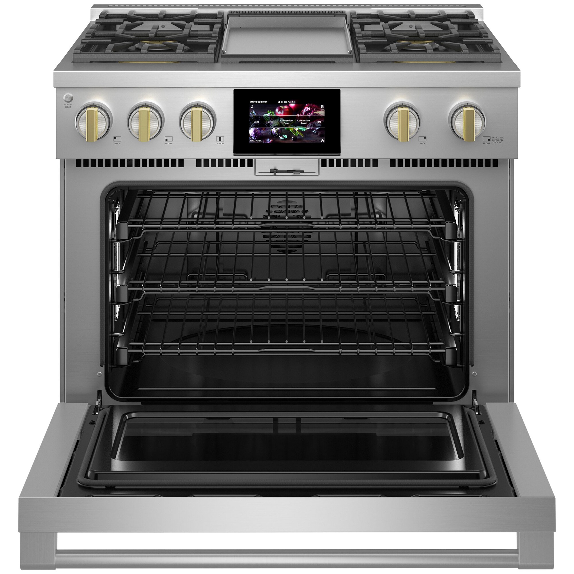 Monogram Statement Series 36 in. 5.7 cu. ft. Smart Air Fry True European Convection Dual Fuel Range with 4 Sealed Burners & Griddle - Stainless Steel, , hires