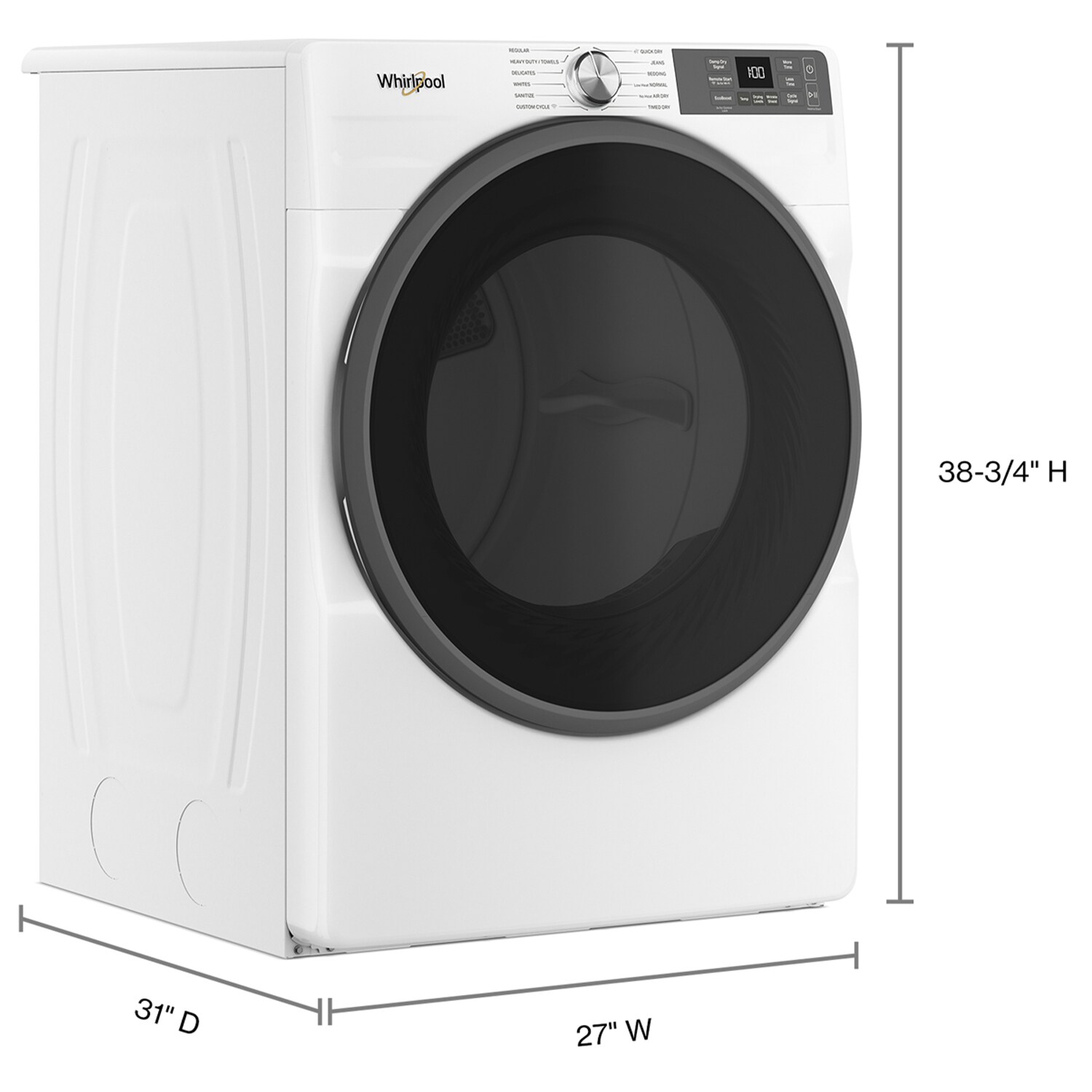 Whirlpool 27 in. 7.4 cu. ft. Smart Stackable Gas Dryer with Sensor Dry & Sanitize Cycle - White, White, hires