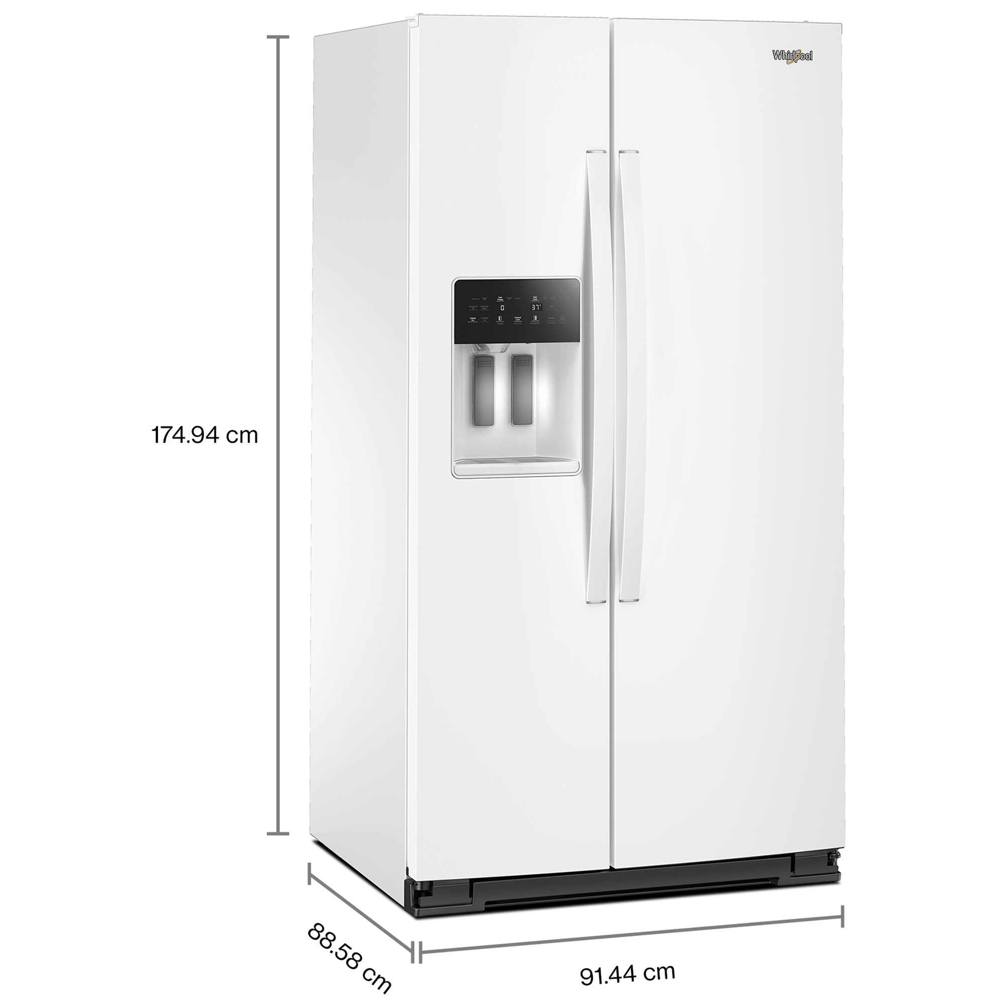 Whirlpool 36 in. 28.0 cu. ft. Side-by-Side Refrigerator with Ice & Water Dispenser - White, White, hires