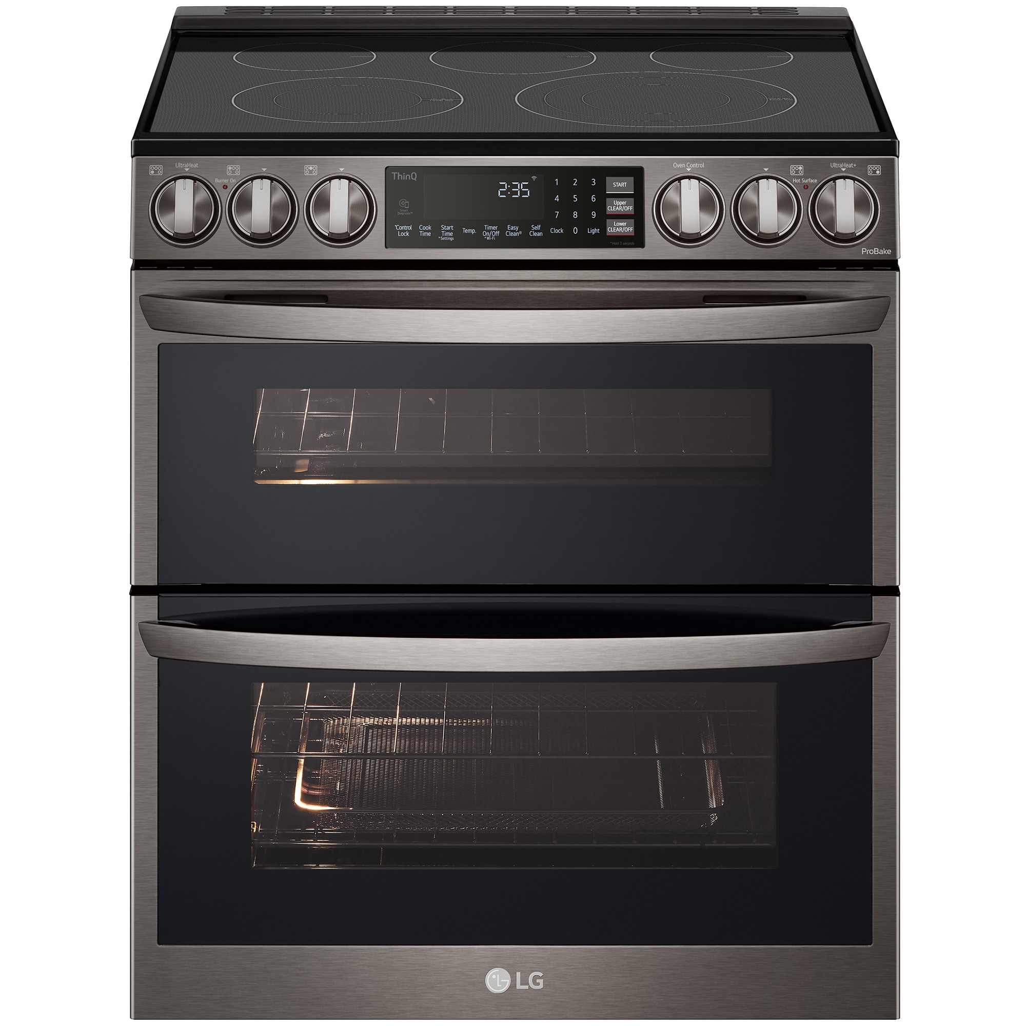 LG InstaView 30 in. 7.3 cu. ft. Smart Air Fry True European Convection Double Oven Slide-In Electric Range with Smoothtop Burners - PrintProof Black Stainless Steel, PrintProof Black Stainless Steel, hires