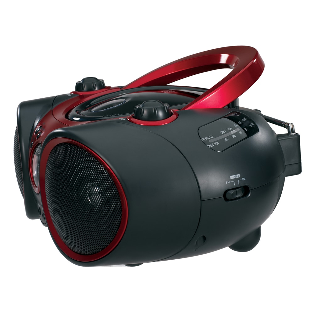 Jensen Portable AM/FM Stereo Boombox with CD Player & Aux Input - Red/Black, , hires