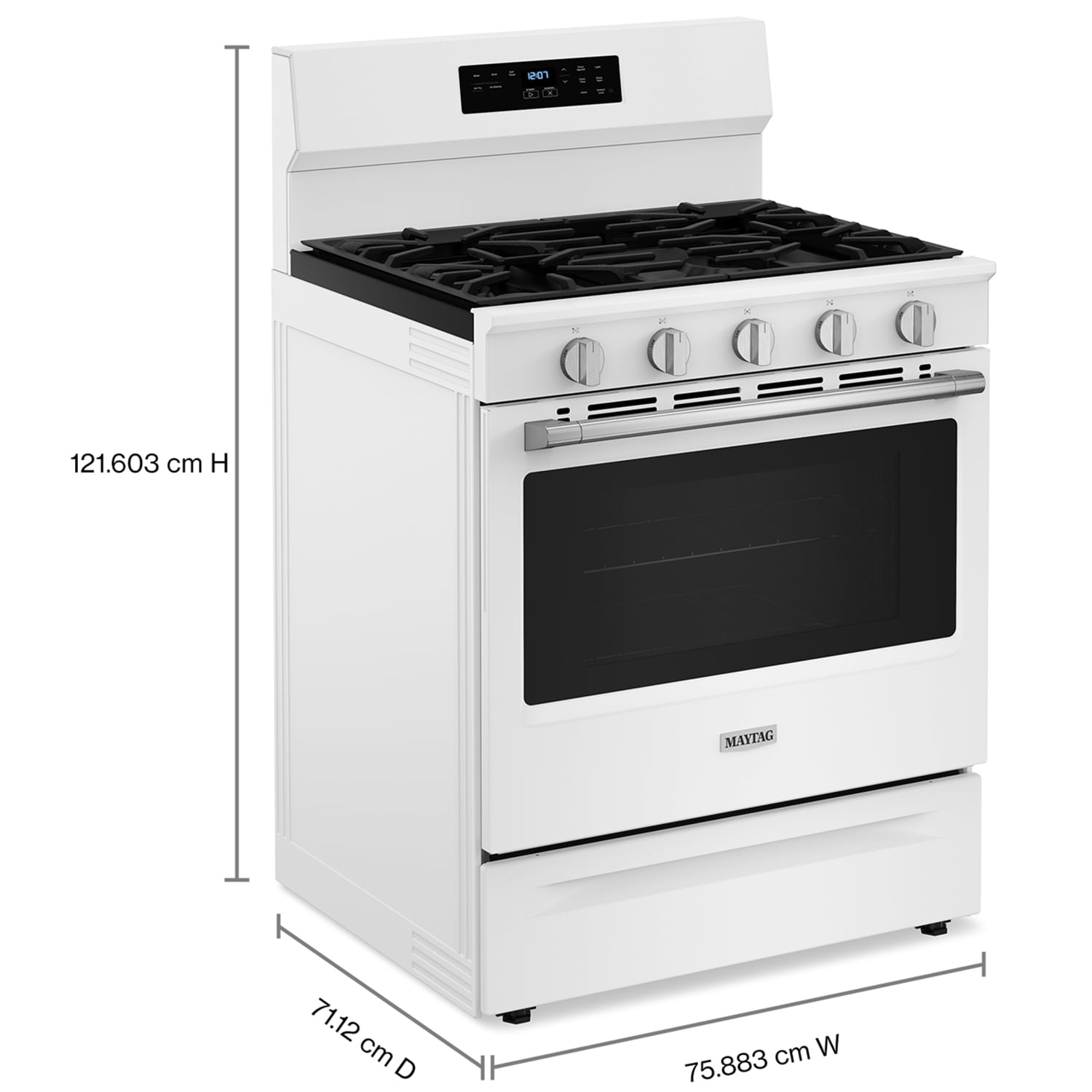 Maytag 30 in. 5 cu. ft. Air Fry Standard Convection Gas Range with 5 Sealed Burners - White, White, hires