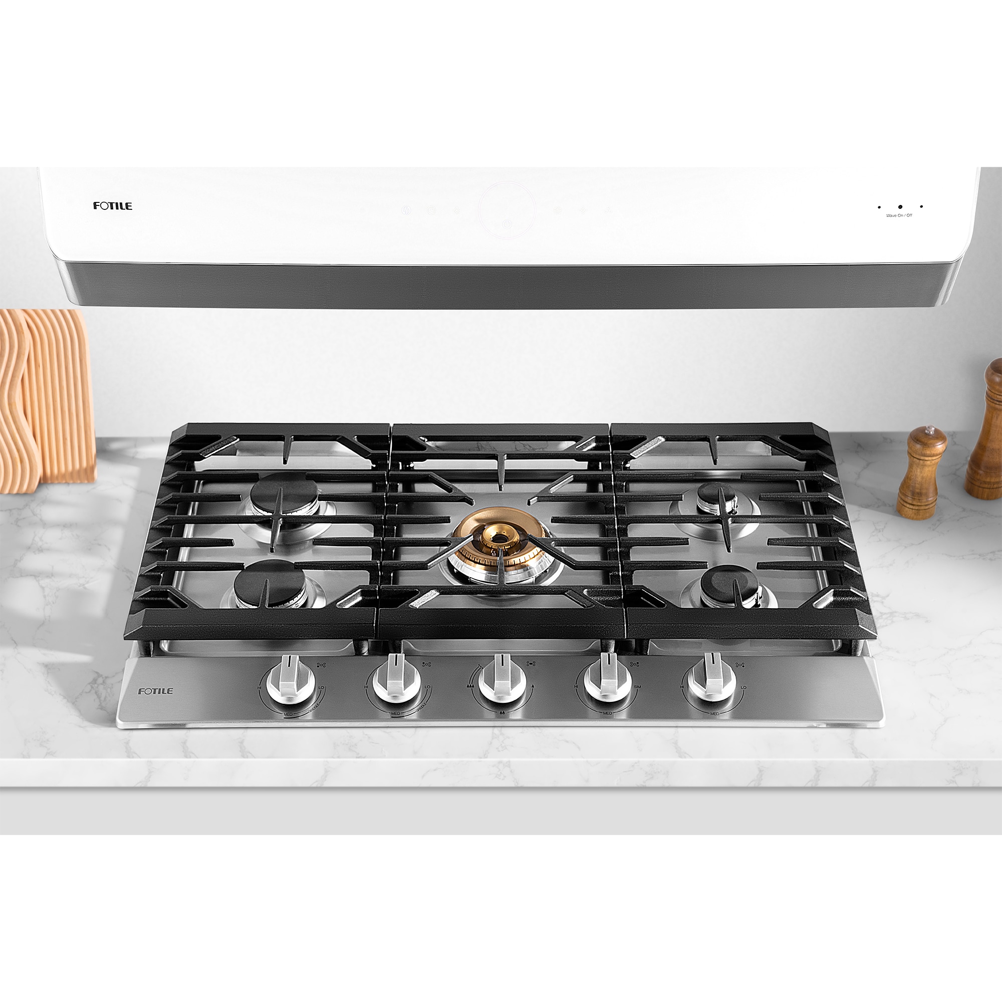 Fotile 36 in. 5-Burner Natural Gas Cooktop with Simmer Burner & Power Burner - Stainless Steel, , hires