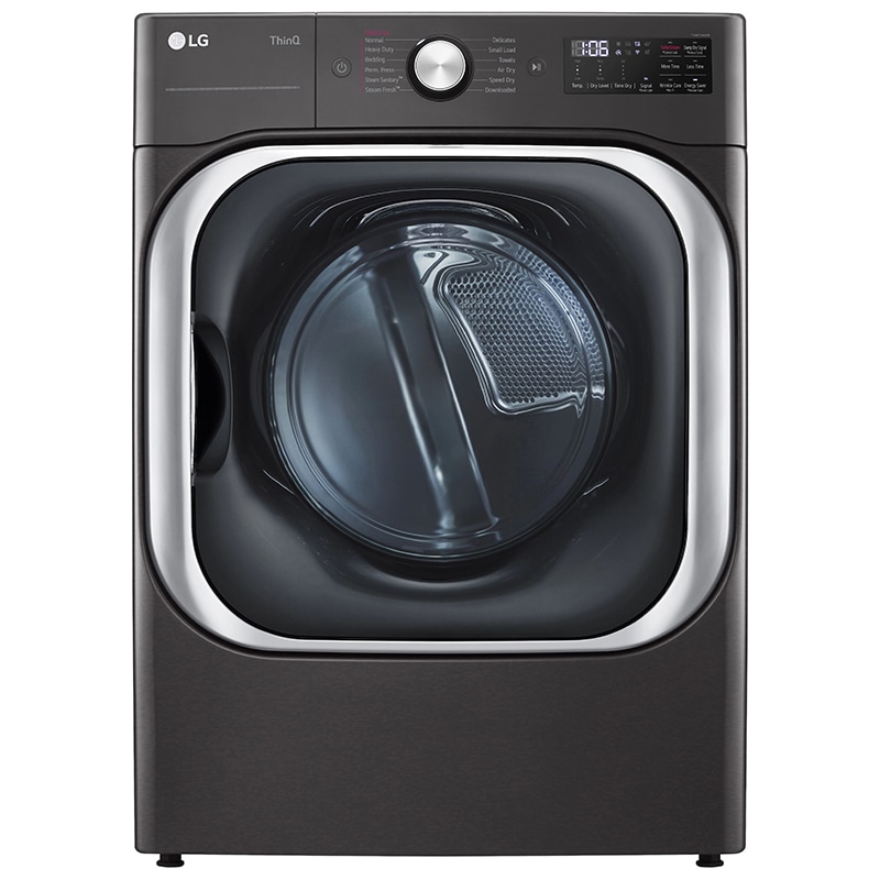 LG 29 in. 9.0 cu. ft. Smart Stackable Electric Dryer with Built-In Intelligence, TurboSteam Technology & Sensor Dry - Black Steel, Black Steel, hires
