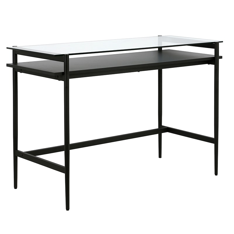 Hudson & Canal Computer Desk/Workcenter OF0645 - Black Metal and Glass, , hires