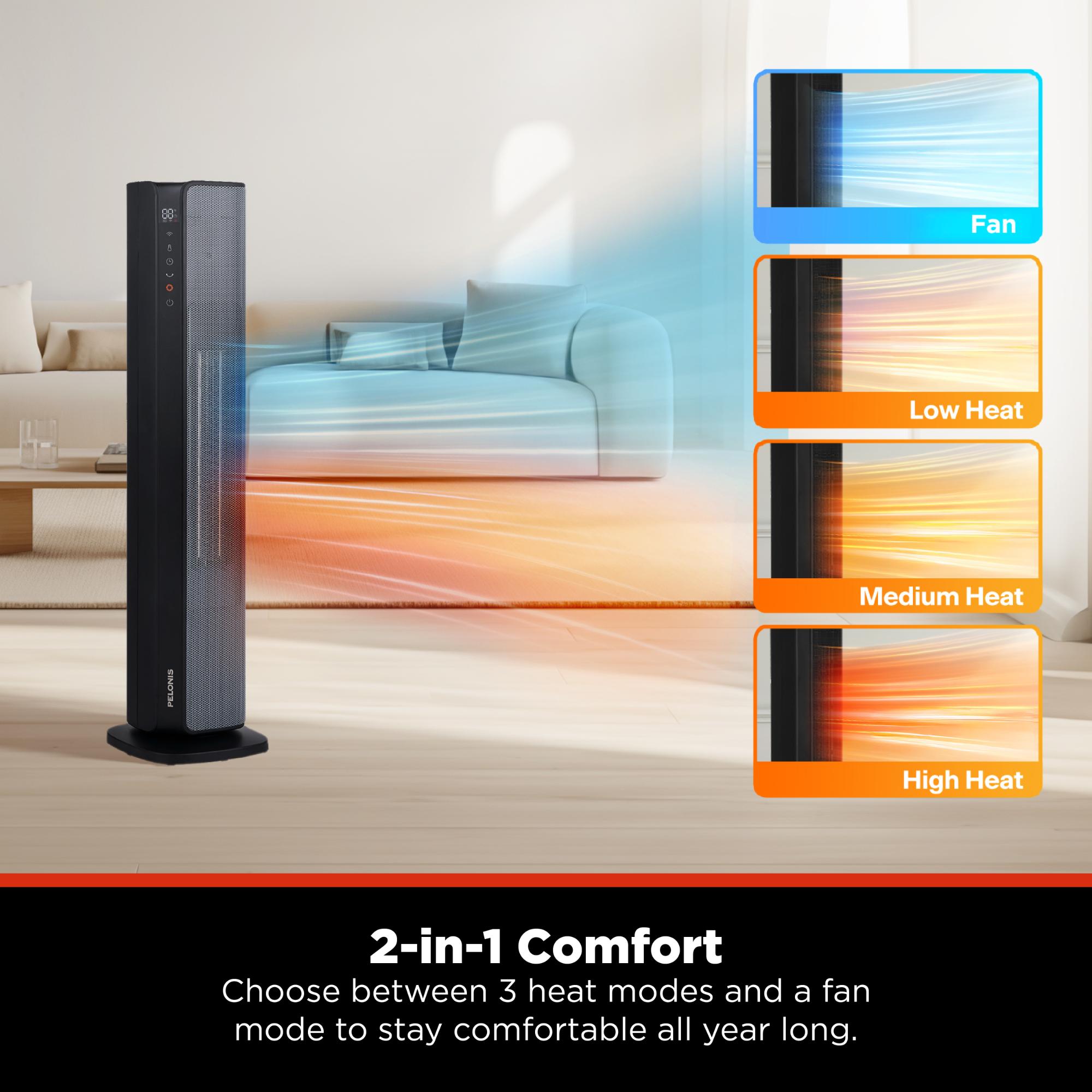 Pelonis 1500 W Oscillating Ceramic Space Heater with 3 Heat Settings & Overheat Safety Shut-Off - Black with Silver, , hires