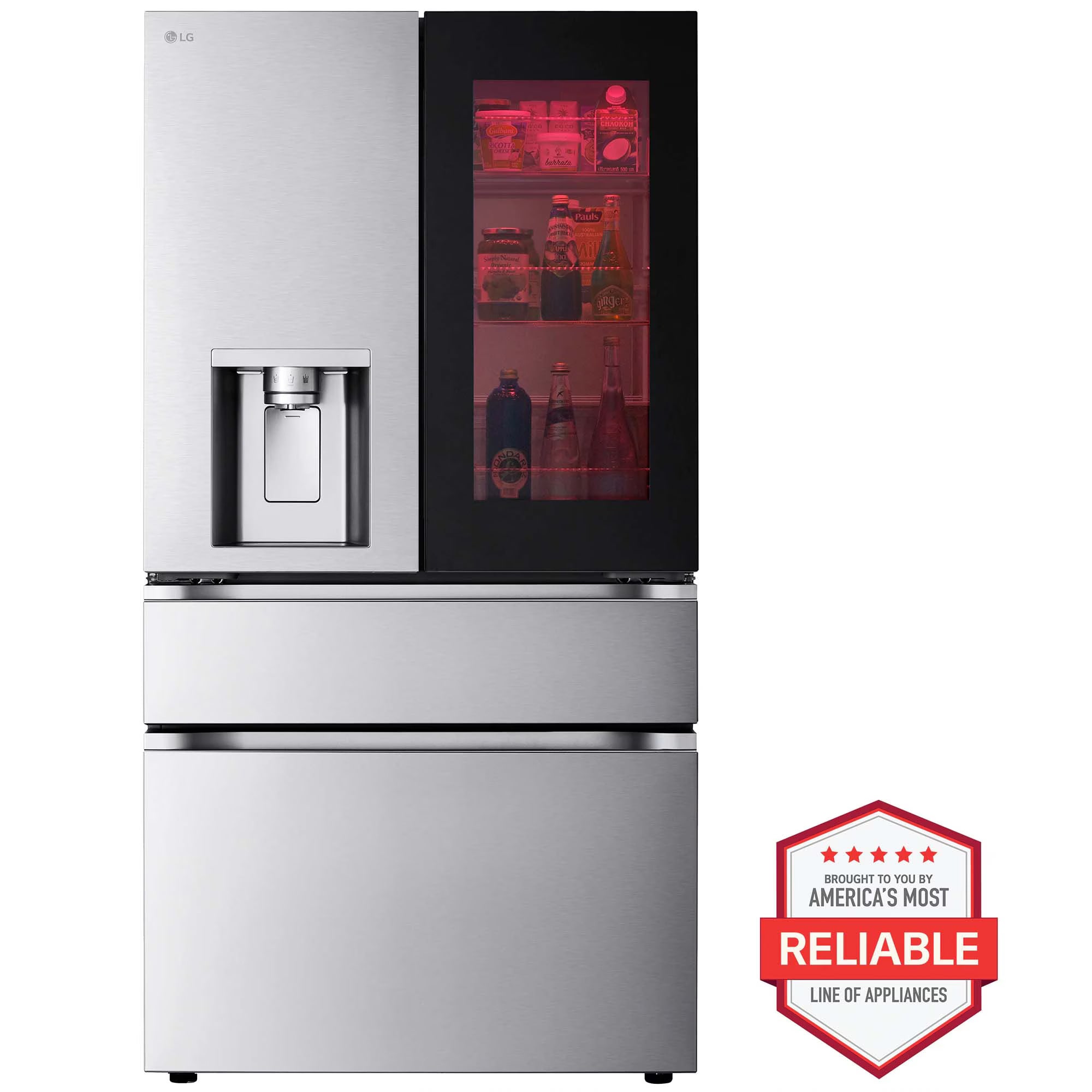 LG 36 in. 28.6 cu. ft. Smart 4-Door French Door Refrigerator with MyColor InstaView, Ice & Water Dispenser - PrintProof Stainless Steel, , hires