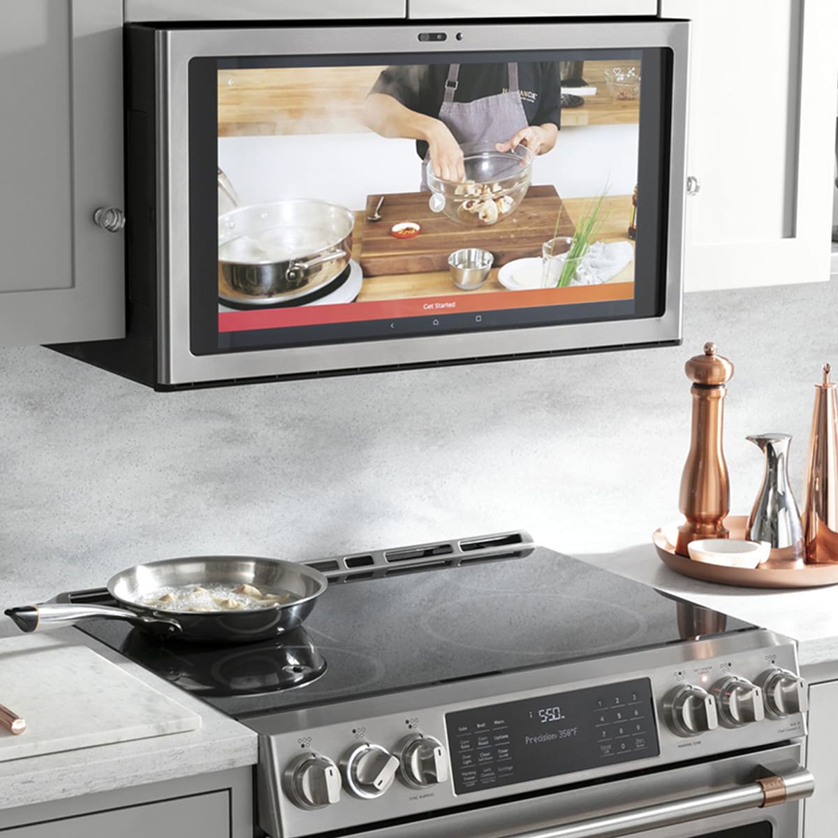 Cafe 30 in. 5.7 cu. ft. Smart Air Fry True European Convection Slide-In Electric Range with 5 Induction Burners - Stainless Steel, Stainless Steel, hires