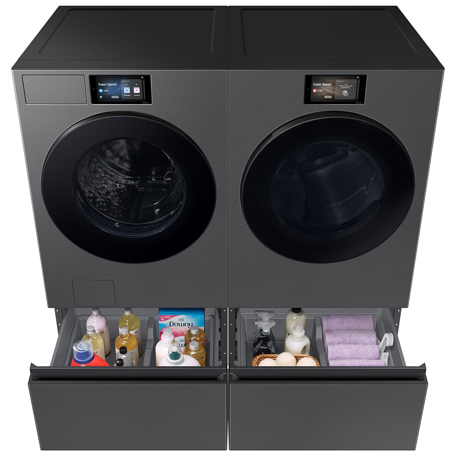 Samsung Bespoke 27 in. Wide Laundry Pedestal with Storage Drawer - Dark Steel, , hires