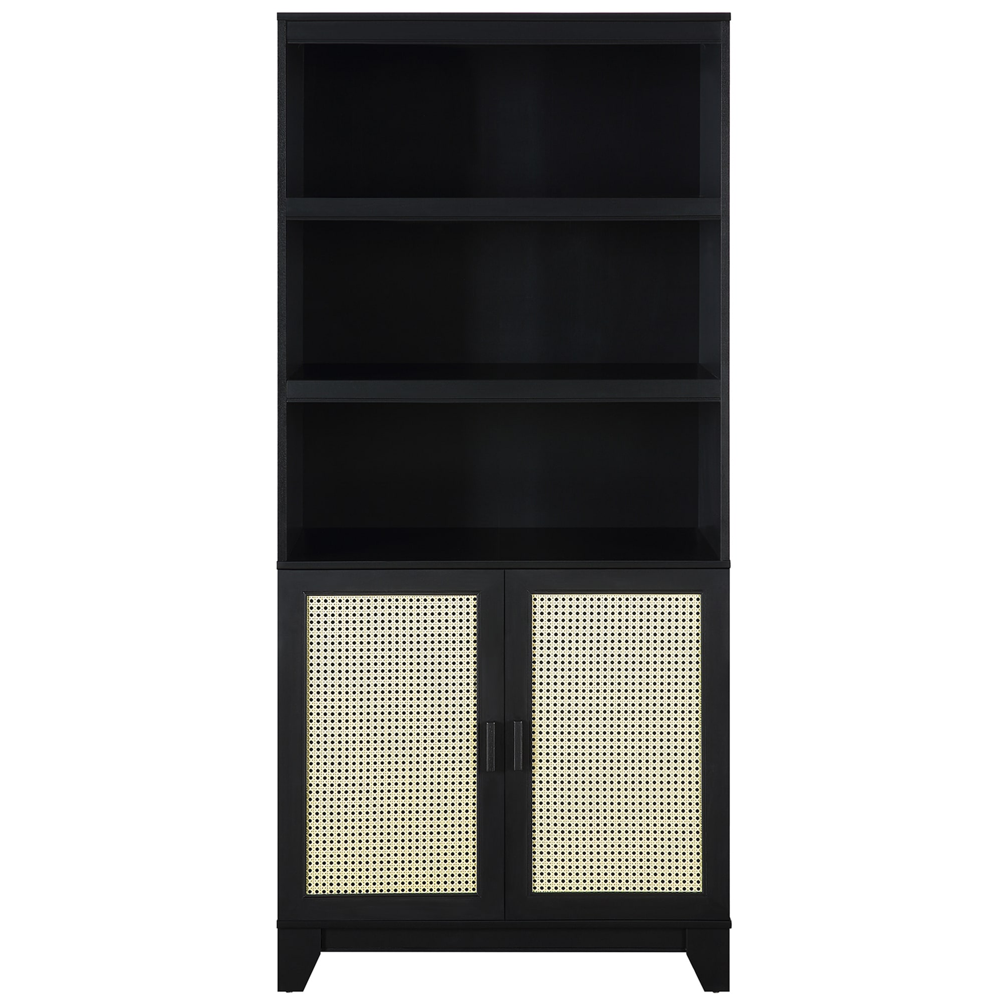 Manhattan Comfort Sheridan Modern Cane Bookcase with Adjustable Shelves - Black, , hires