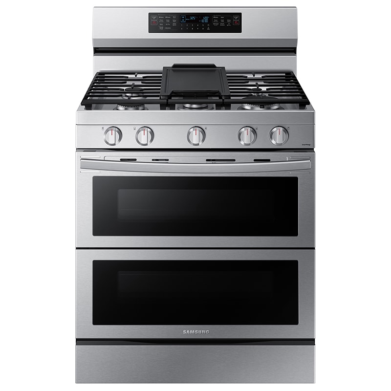 Samsung 30 in. 6 cu. ft. Smart Air Fry True European Convection Double Oven Gas Range with 5 Sealed Burners & Griddle - Stainless Steel, Stainless Steel, hires