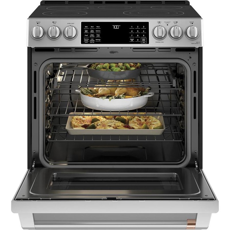 Cafe 30 in. 5.7 cu. ft. Smart Air Fry True European Convection Slide-In Electric Range with Smoothtop Burners - Stainless Steel, Stainless Steel, hires