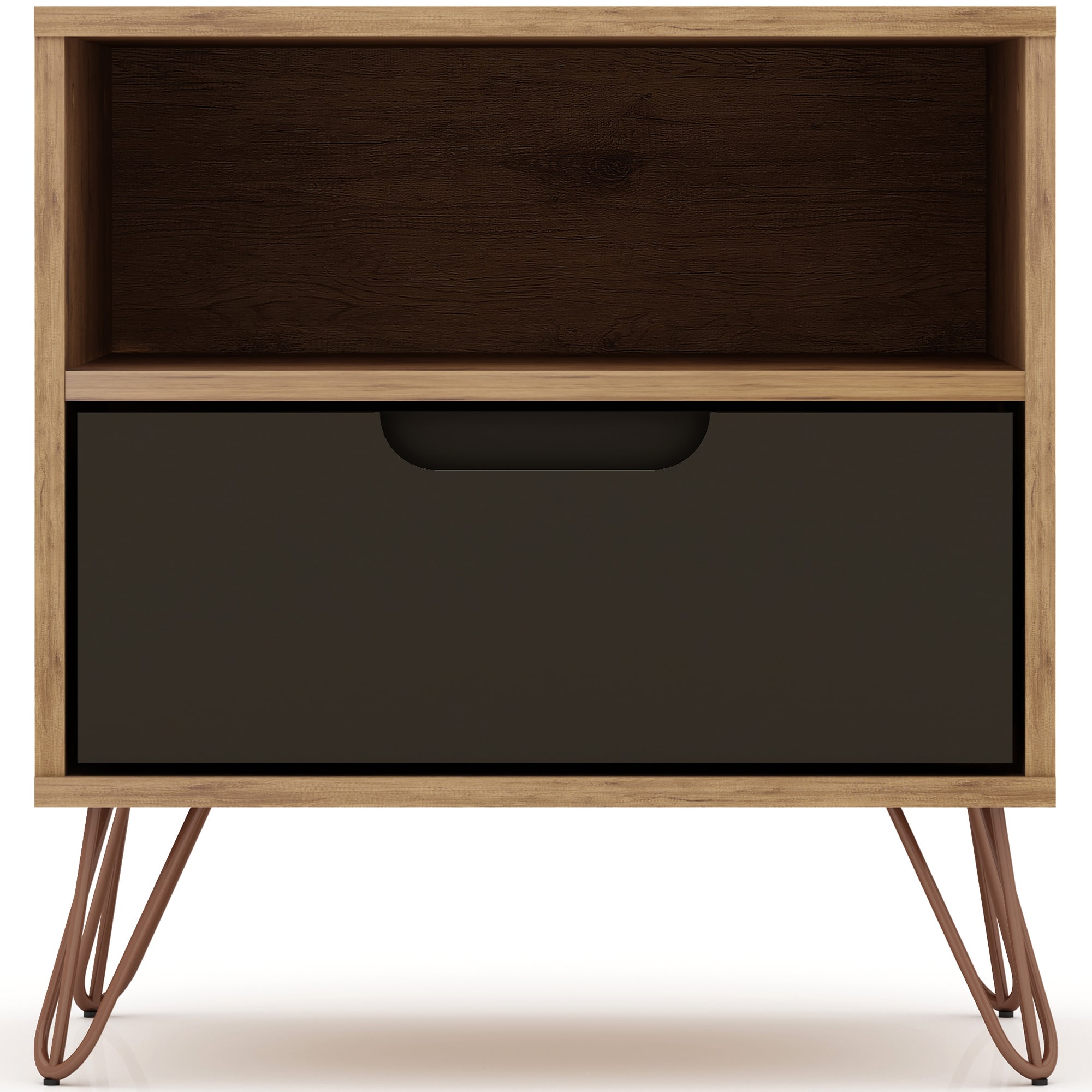 Manhattan Comfort Rockefeller Mid-Century Modern 1-Drawer Nightstand Textured Gray, , hires