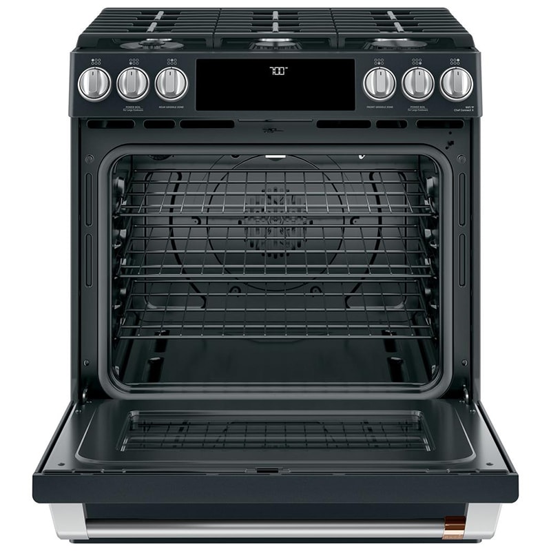 Cafe 30 in. 5.6 cu. ft. Smart Air Fry True European Convection Slide-In Gas Range with 6 Sealed Burners & Griddle - Matte Black, Matte Black, hires