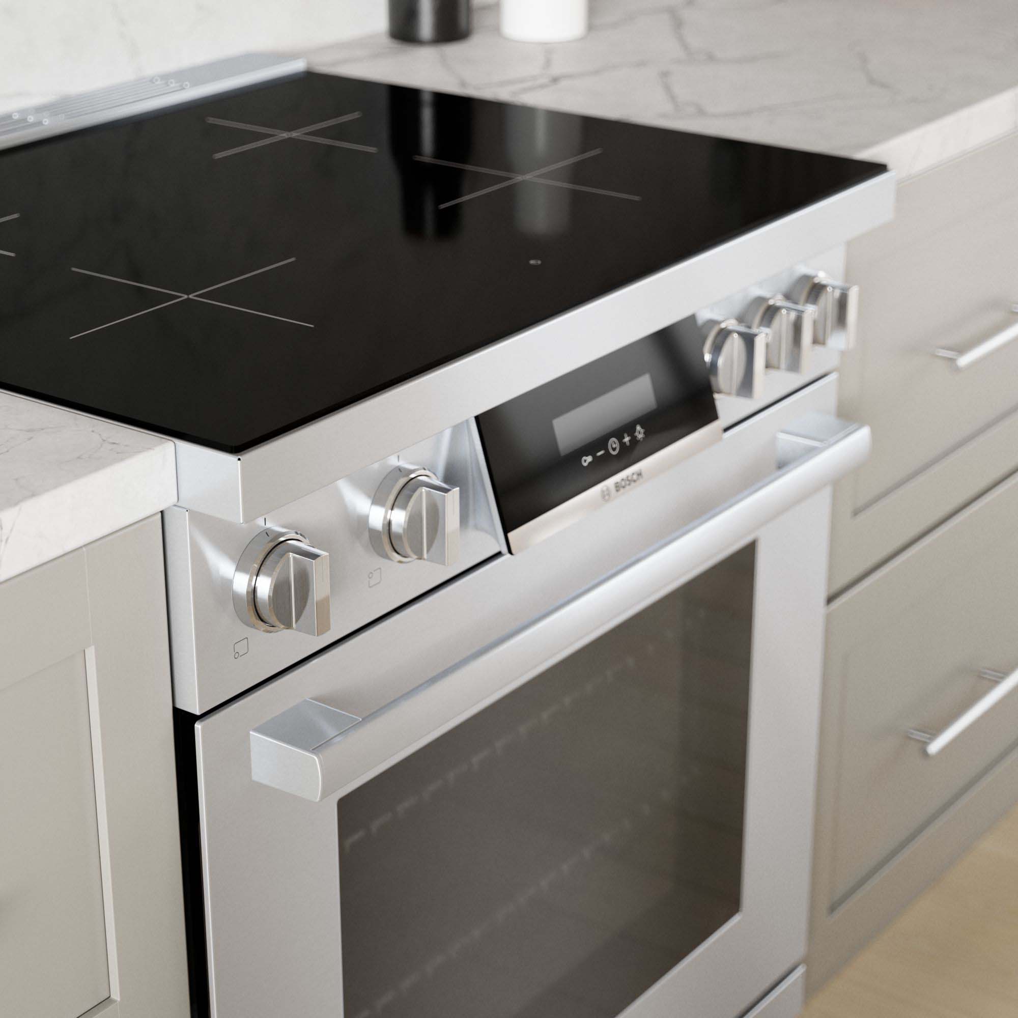 Bosch 800 Series 30 in. 3.9 cu. ft. True European Convection Electric Range with 4 Induction Burners - Stainless Steel, , hires