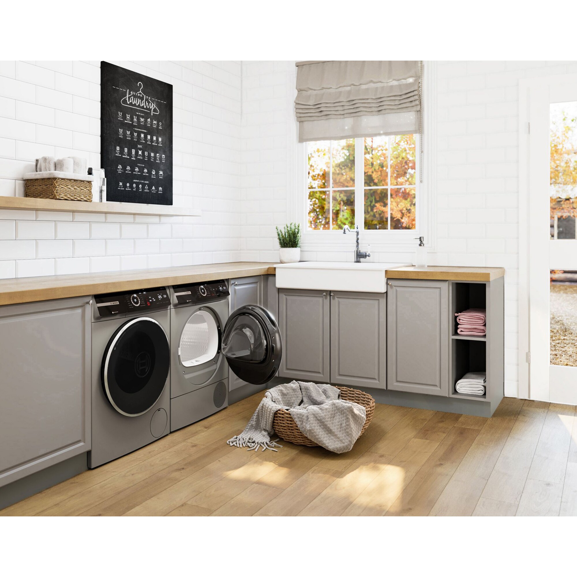 Bosch 800 Series 24 in. 2.4 cu. ft. Smart Stackable Front Load Washer with Sanitize Cycle - Pearl Steel, , hires