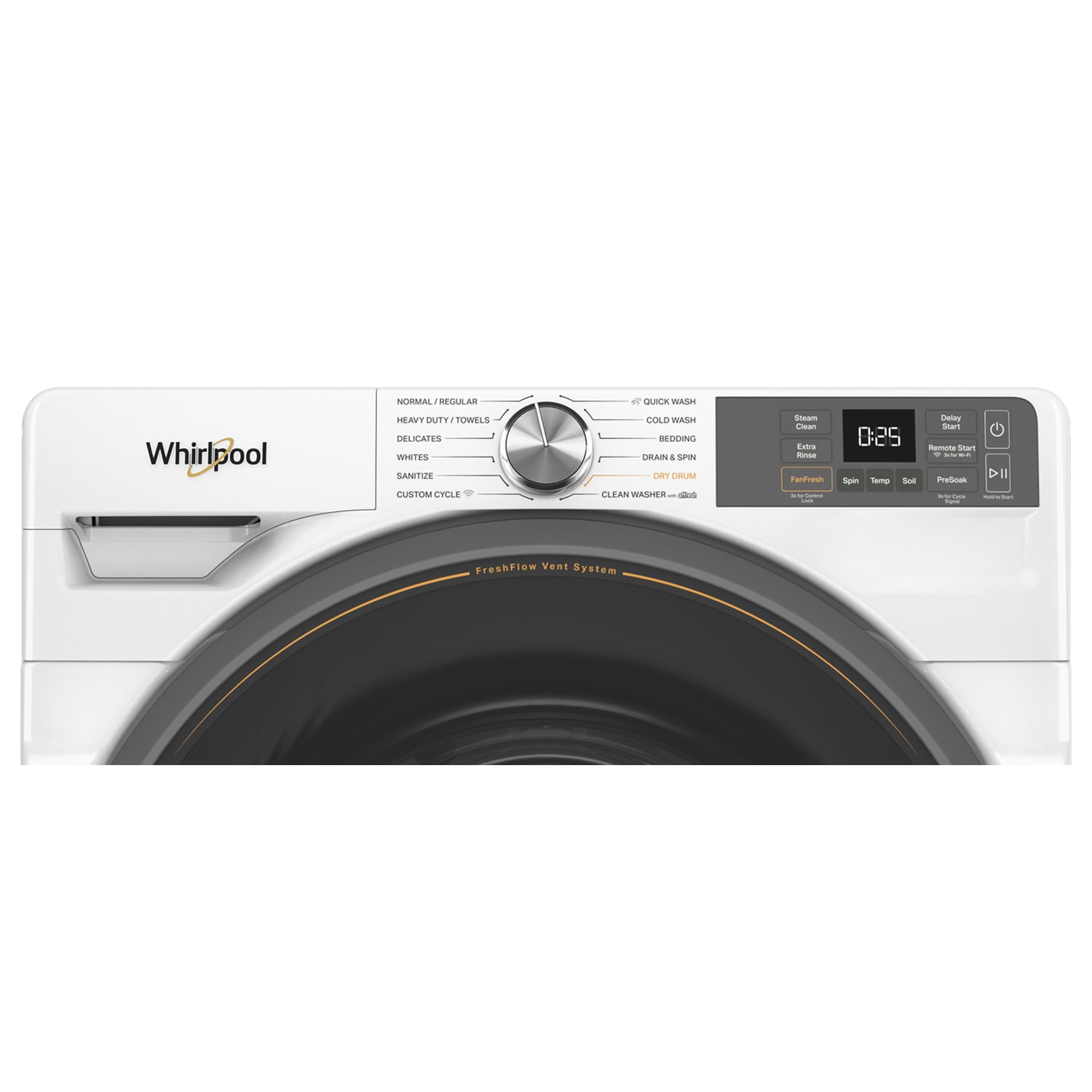 Whirlpool 27 in. 4.5 cu. ft. Smart Stackable Front Load Washer with FreshFlow Vent System, Sanitize & Steam Cycle - White, White, hires